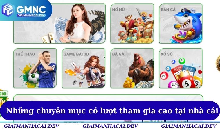 Những chuyên mục có lượt tham gia cao tại nhà cái